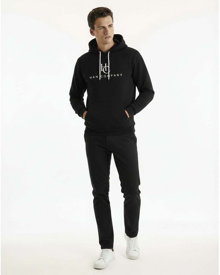 Hands in pockets pose