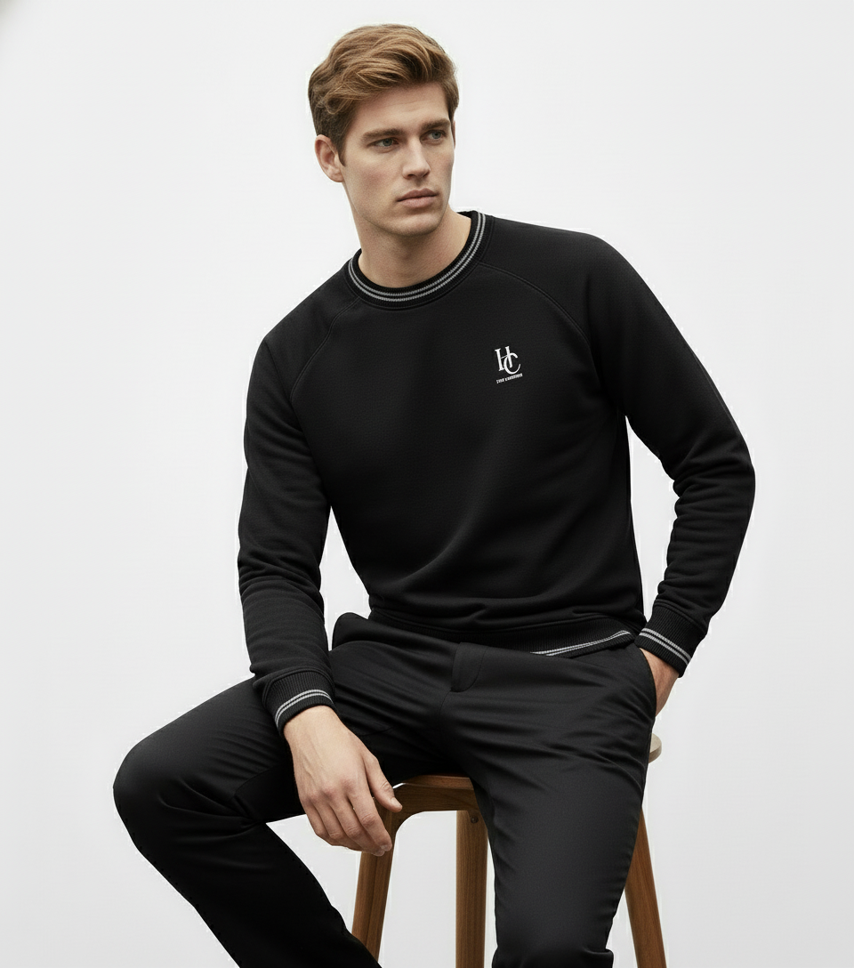 Model sitting on stool