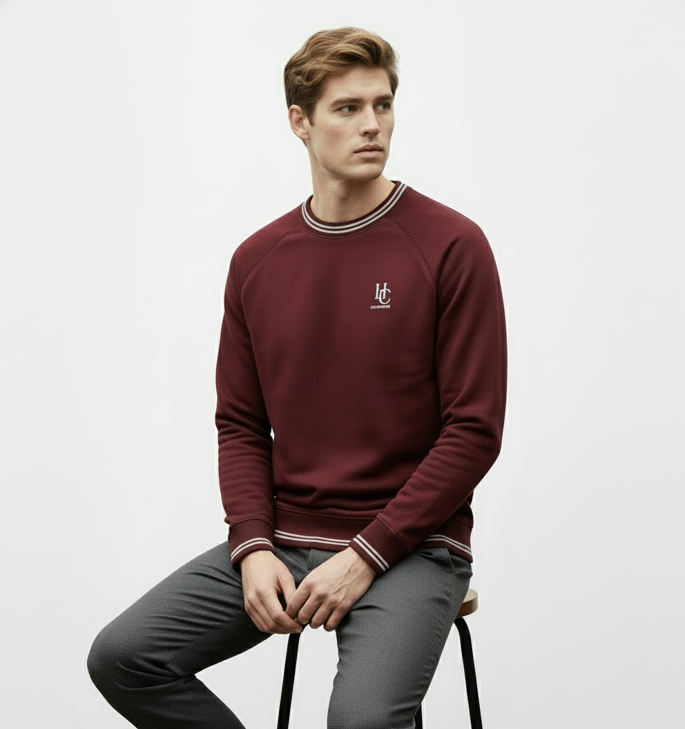 Model sitting on stool